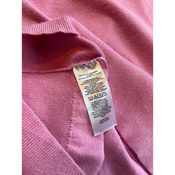 Loft Pink Knit Crew Neck Sweater Gold Buttons Long Sleeve Lightweight Soft‎ M - Picture 5 of 16